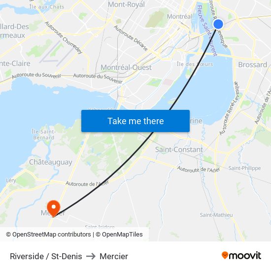 Riverside / St-Denis to Mercier map