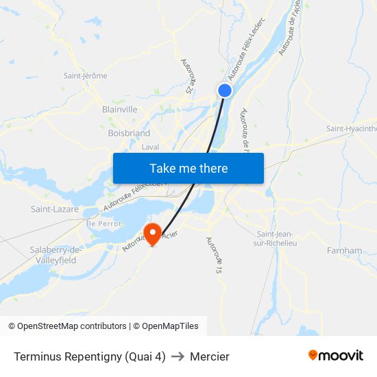 Terminus Repentigny (Quai 4) to Mercier map