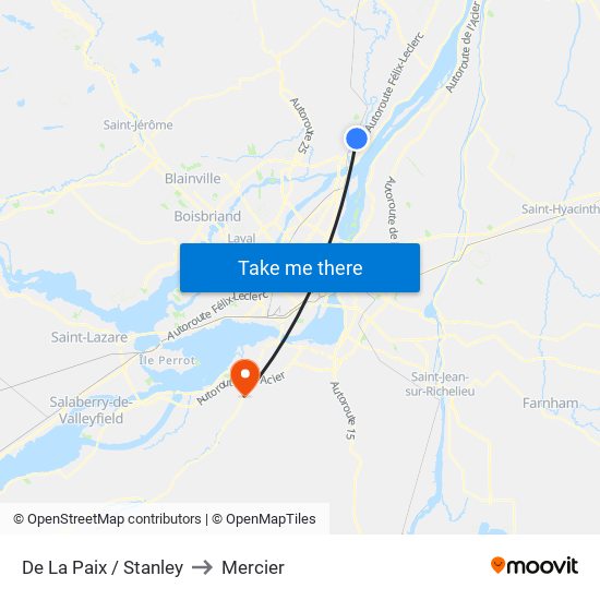 De La Paix / Stanley to Mercier map