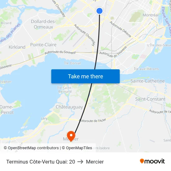 Terminus Côte-Vertu Quai: 20 to Mercier map
