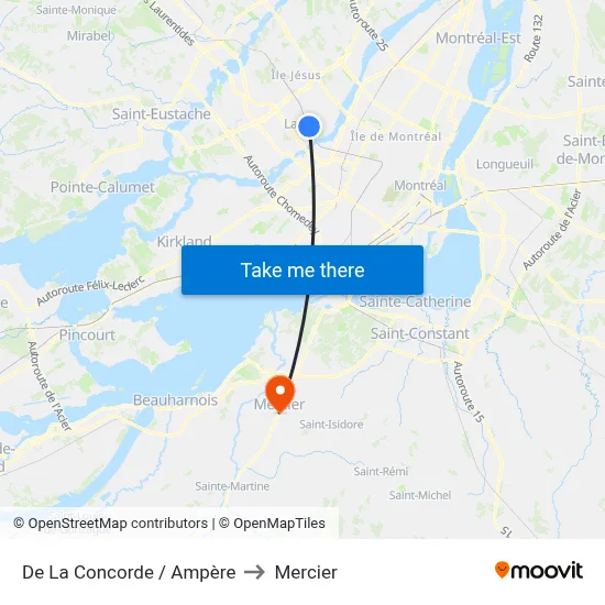 De La Concorde / Ampère to Mercier map