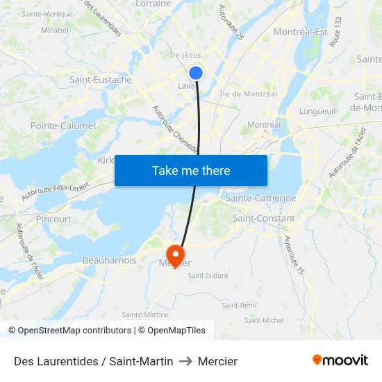 Des Laurentides / Saint-Martin to Mercier map