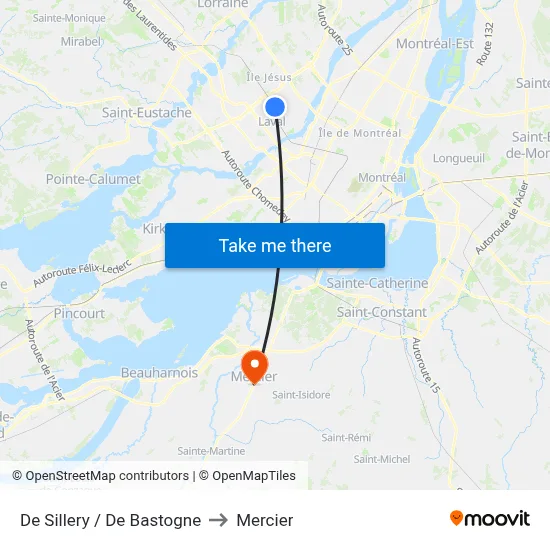 De Sillery / De Bastogne to Mercier map