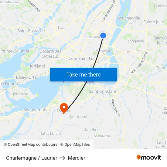 Charlemagne / Laurier to Mercier map