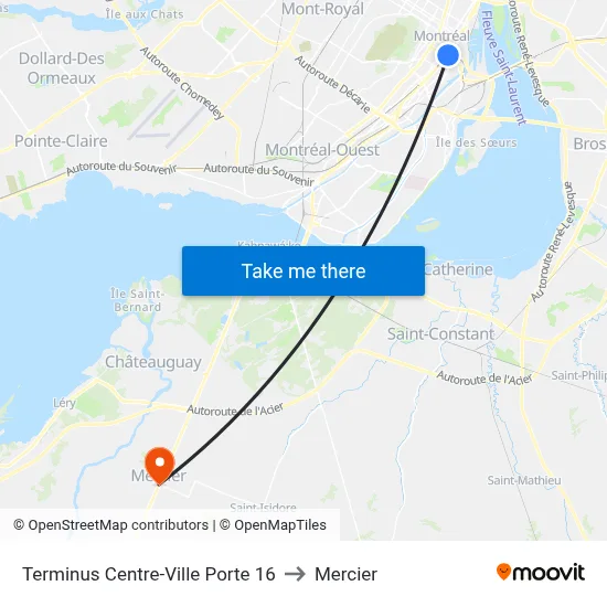 Terminus Centre-Ville Porte 16 to Mercier map