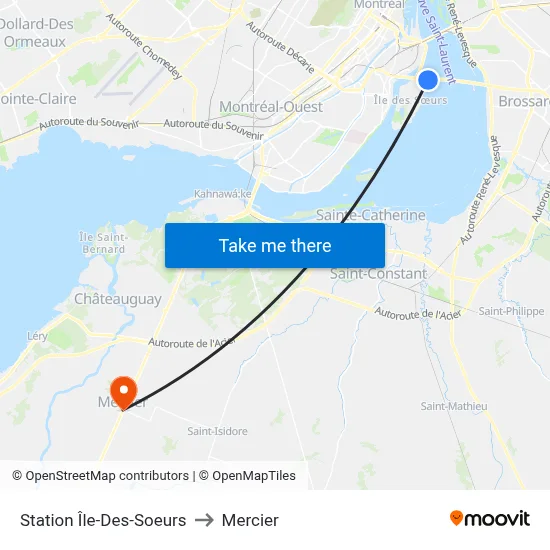 Station Île-Des-Soeurs to Mercier map