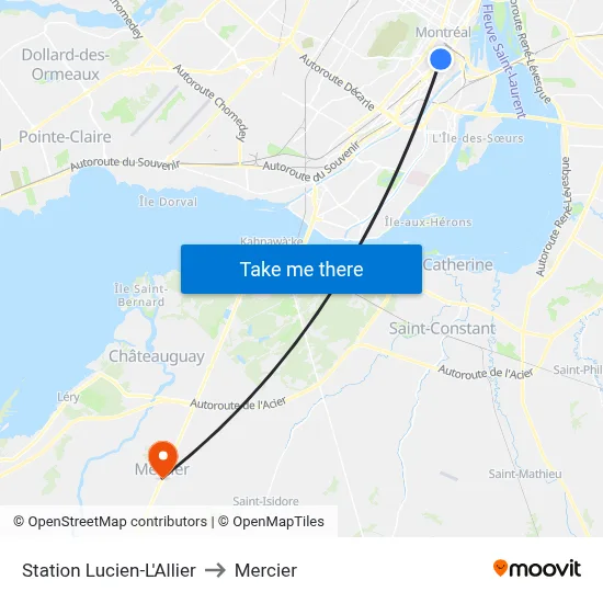 Station Lucien-L'Allier to Mercier map