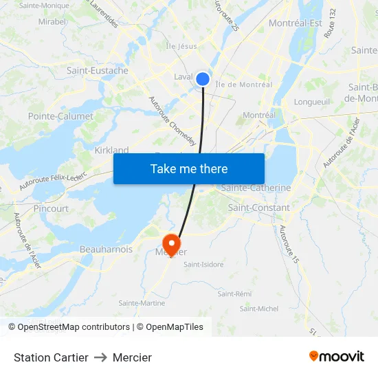Station Cartier to Mercier map