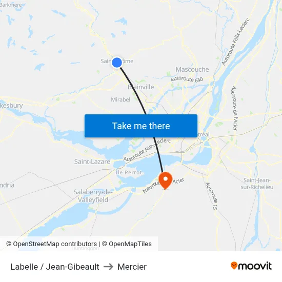 Labelle / Jean-Gibeault to Mercier map