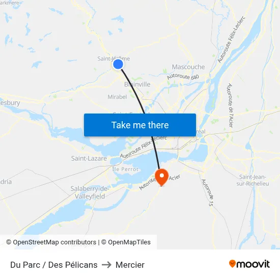 Du Parc / Des Pélicans to Mercier map