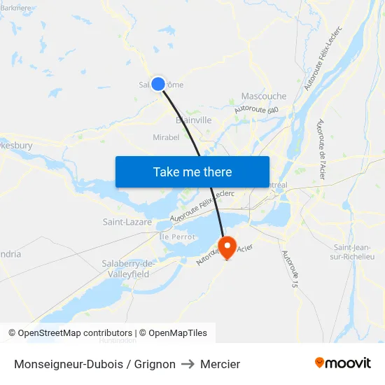 Monseigneur-Dubois / Grignon to Mercier map