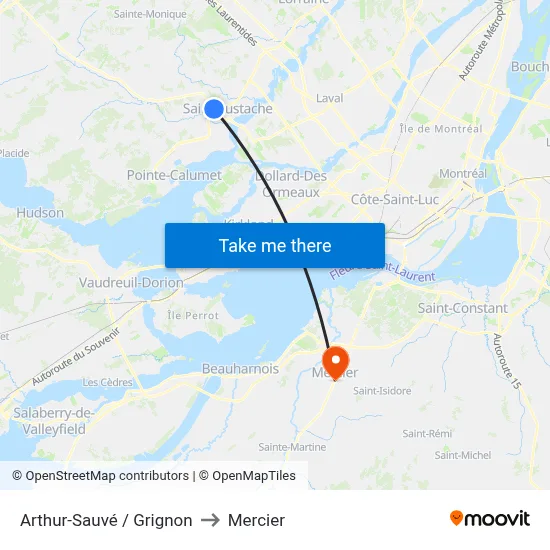 Arthur-Sauvé / Grignon to Mercier map