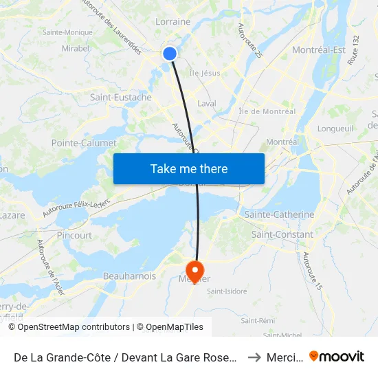 De La Grande-Côte / Devant La Gare Rosemère to Mercier map
