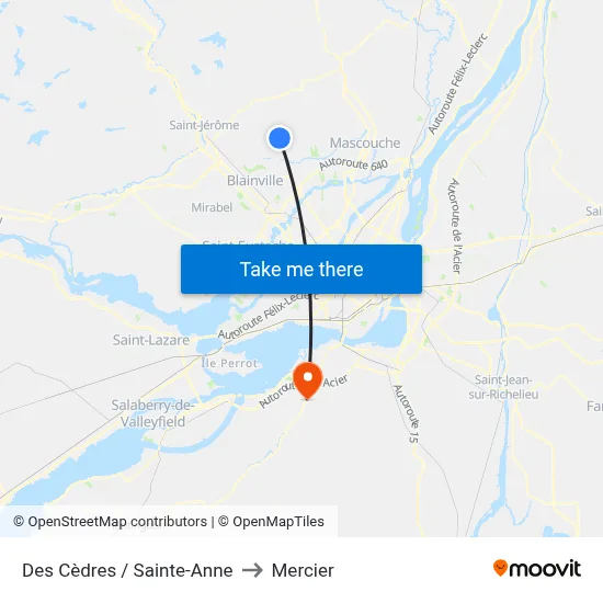 Des Cèdres / Sainte-Anne to Mercier map