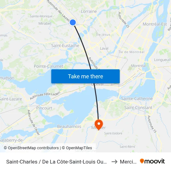 Saint-Charles / De La Côte-Saint-Louis Ouest to Mercier map