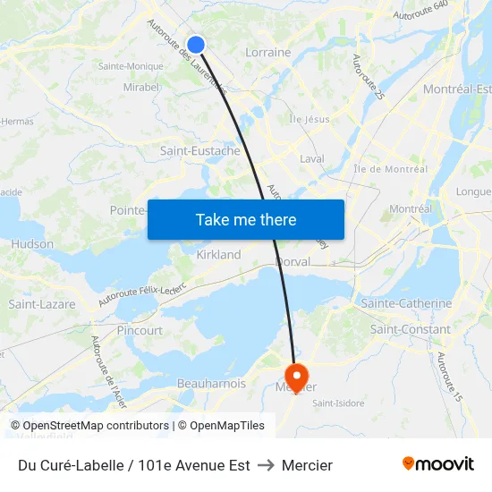 Du Curé-Labelle / 101e Avenue Est to Mercier map
