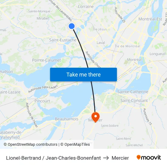 Lionel-Bertrand / Jean-Charles-Bonenfant to Mercier map