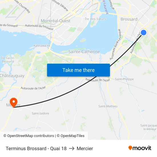 Terminus Brossard - Quai 18 to Mercier map