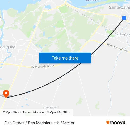 Des Ormes / Des Merisiers to Mercier map