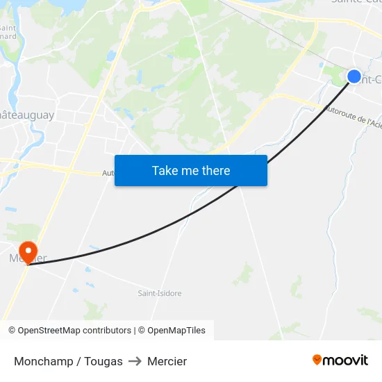 Monchamp / Tougas to Mercier map