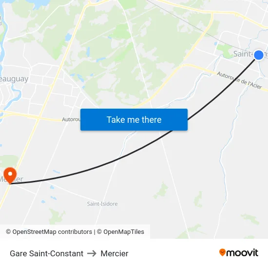 Gare Saint-Constant to Mercier map