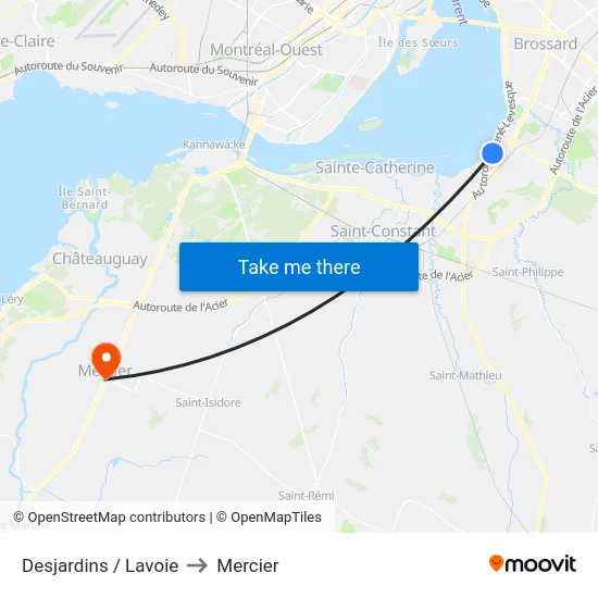 Desjardins / Lavoie to Mercier map