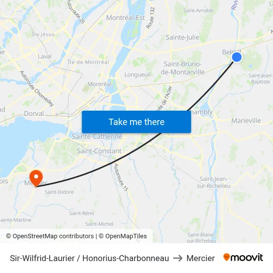 Sir-Wilfrid-Laurier / Honorius-Charbonneau to Mercier map