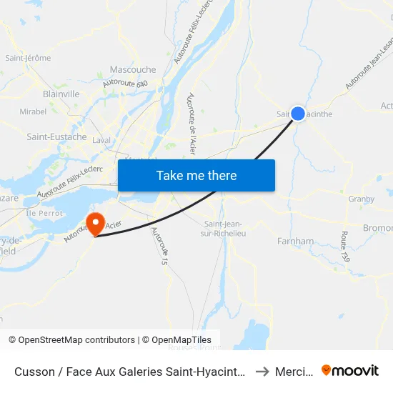 Cusson / Face Aux Galeries Saint-Hyacinthe to Mercier map