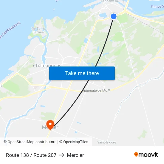 Route 138 / Route 207 to Mercier map