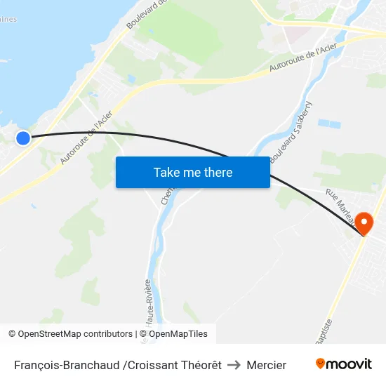 François-Branchaud /Croissant Théorêt to Mercier map