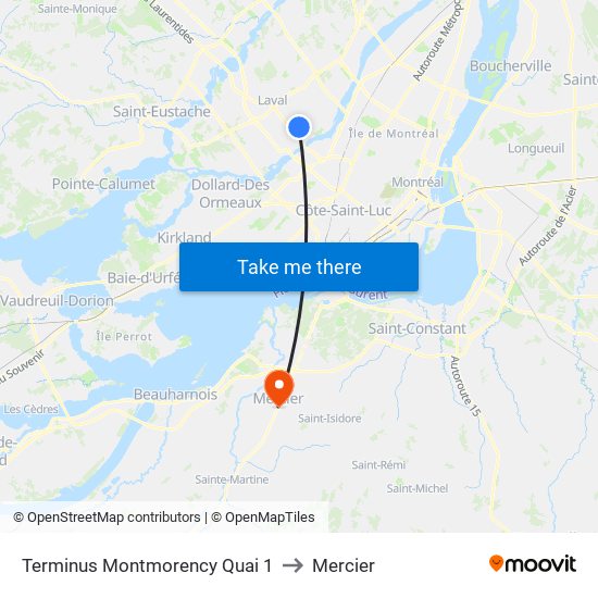 Terminus Montmorency Quai 1 to Mercier map