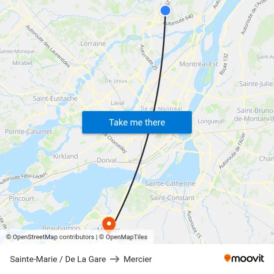 Sainte-Marie / De La Gare to Mercier map