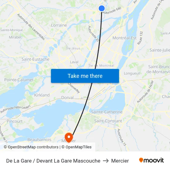 De La Gare / Devant La Gare Mascouche to Mercier map