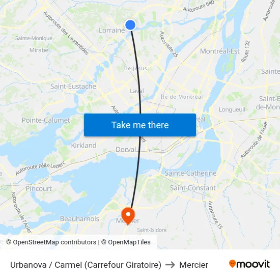 Urbanova / Carmel (Carrefour Giratoire) to Mercier map