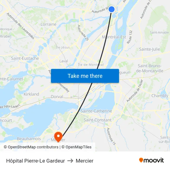 Hôpital Pierre-Le Gardeur to Mercier map