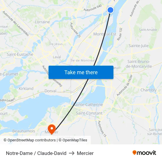 Notre-Dame / Claude-David to Mercier map