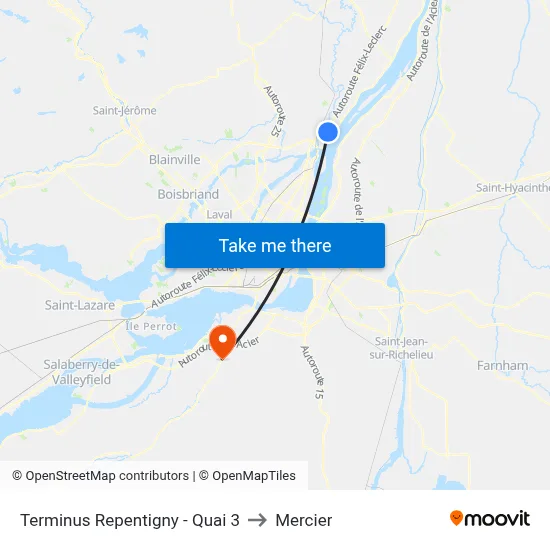 Terminus Repentigny - Quai 3 to Mercier map