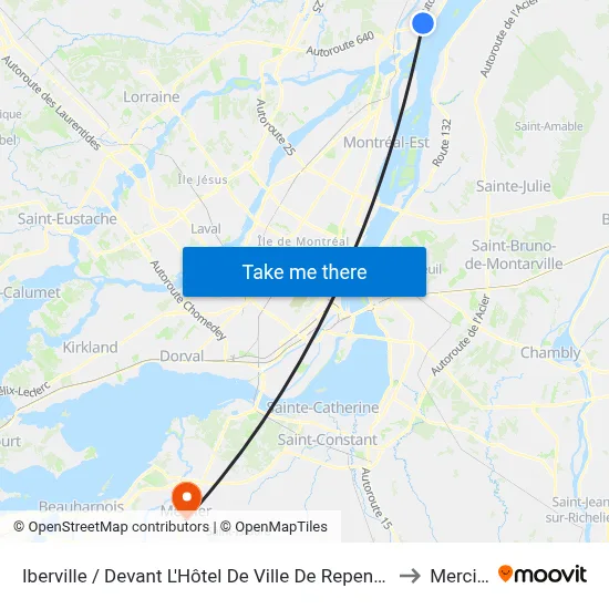 Iberville / Devant L'Hôtel De Ville De Repentigny to Mercier map