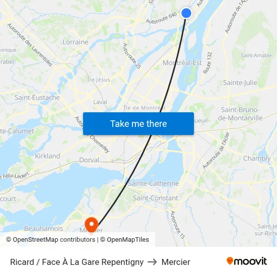 Ricard / Face À La Gare Repentigny to Mercier map