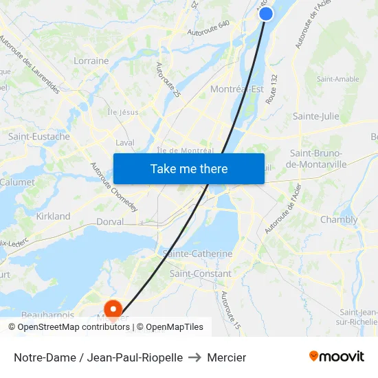 Notre-Dame / Jean-Paul-Riopelle to Mercier map