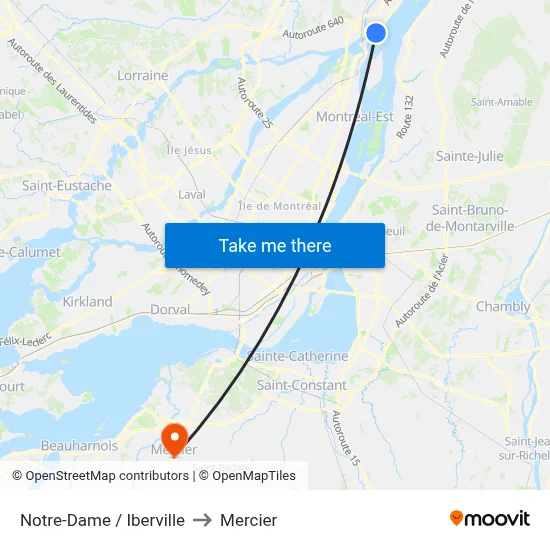 Notre-Dame / Iberville to Mercier map