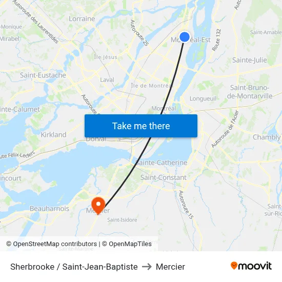 Sherbrooke / Saint-Jean-Baptiste to Mercier map