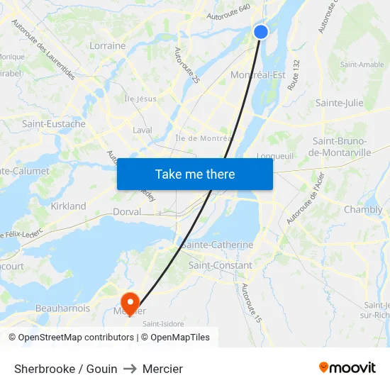 Sherbrooke / Gouin to Mercier map