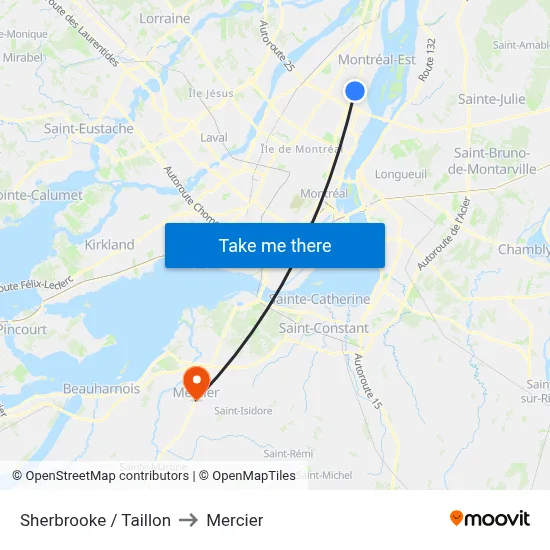 Sherbrooke / Taillon to Mercier map
