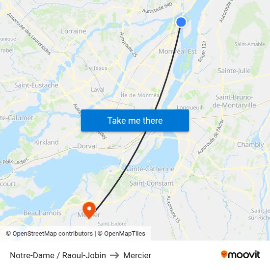 Notre-Dame / Raoul-Jobin to Mercier map