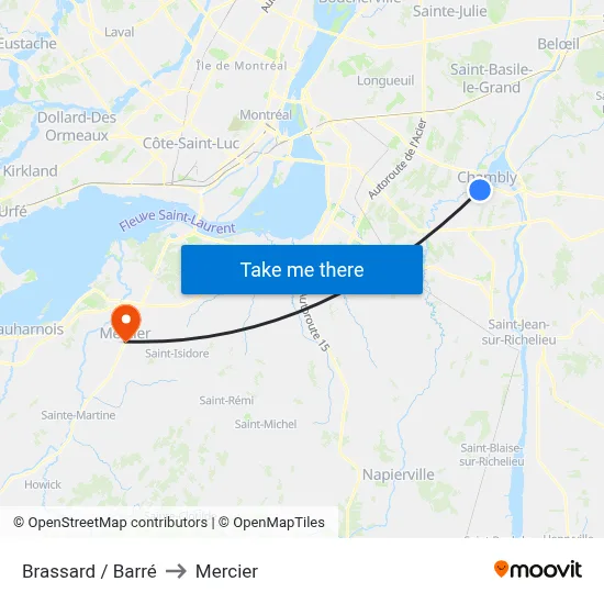 Brassard / Barré to Mercier map