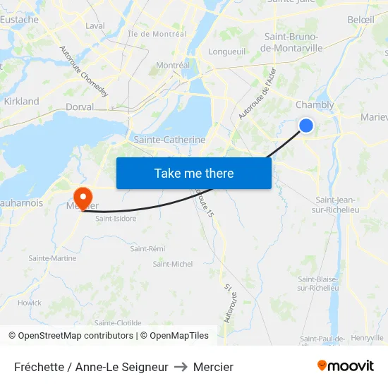 Fréchette / Anne-Le Seigneur to Mercier map