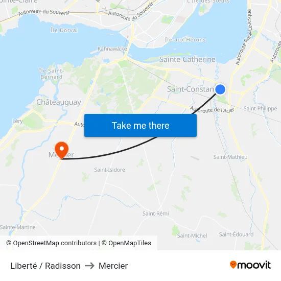 Liberté / Radisson to Mercier map