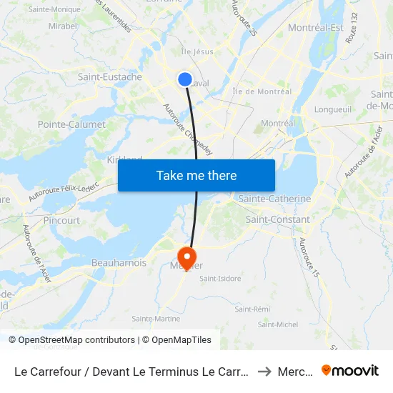 Le Carrefour / Devant Le Terminus Le Carrefour to Mercier map