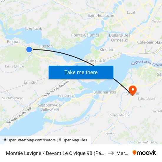 Montée Lavigne / Devant Le Civique 98 (Pétro Canada) to Mercier map